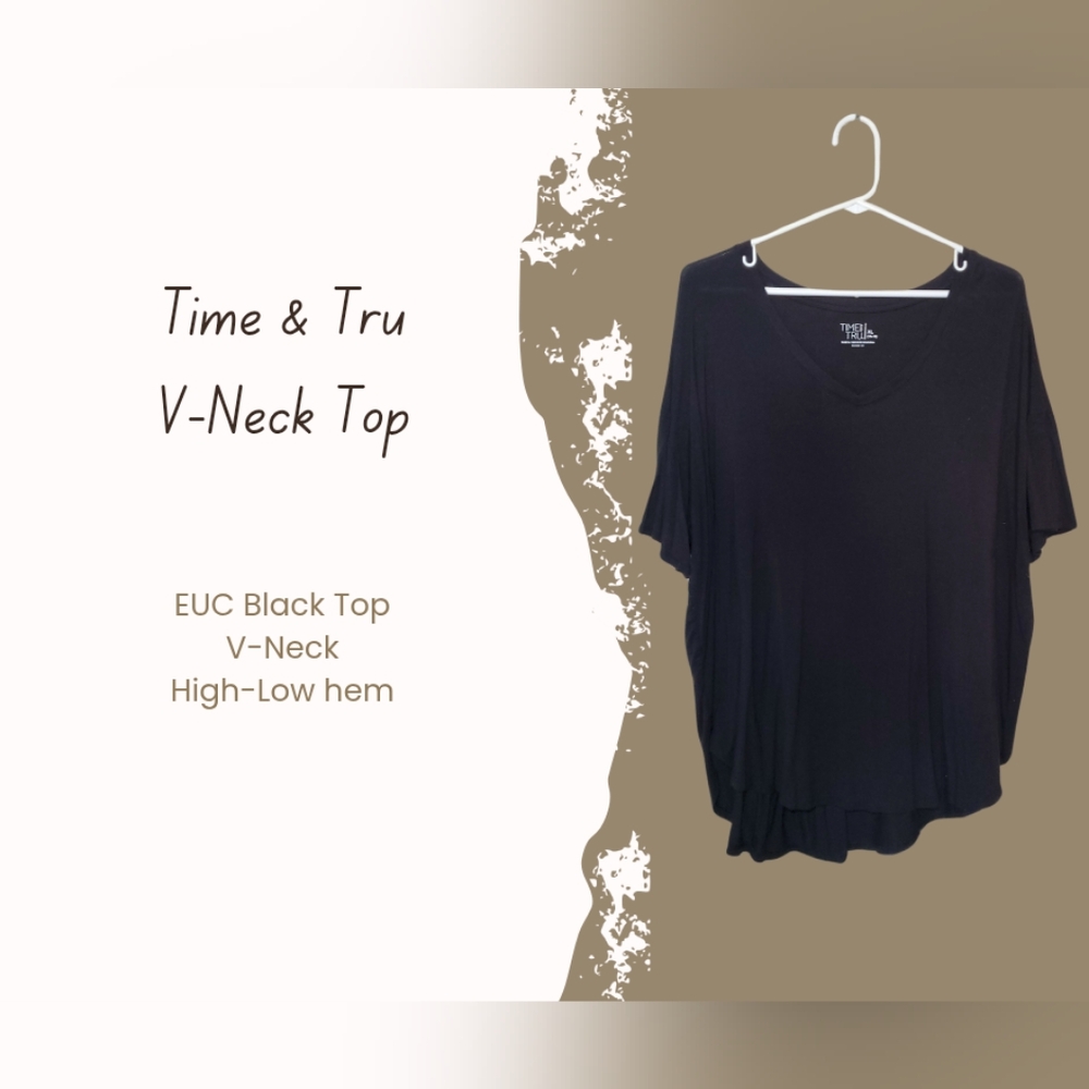 EUC Time & Tru Flowt Black V-Neck High-Low Top Size XL (16-18)